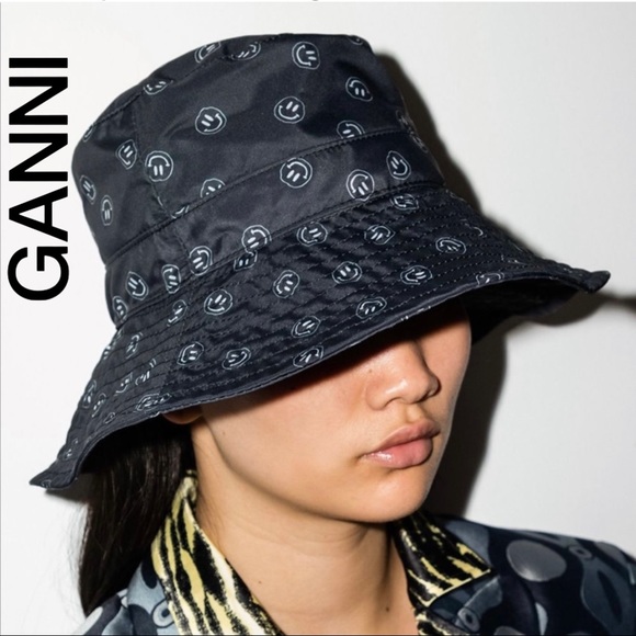 Ganni | Recycled Smiley Face Logo Print Bucket Hat - Picture 2 of 16